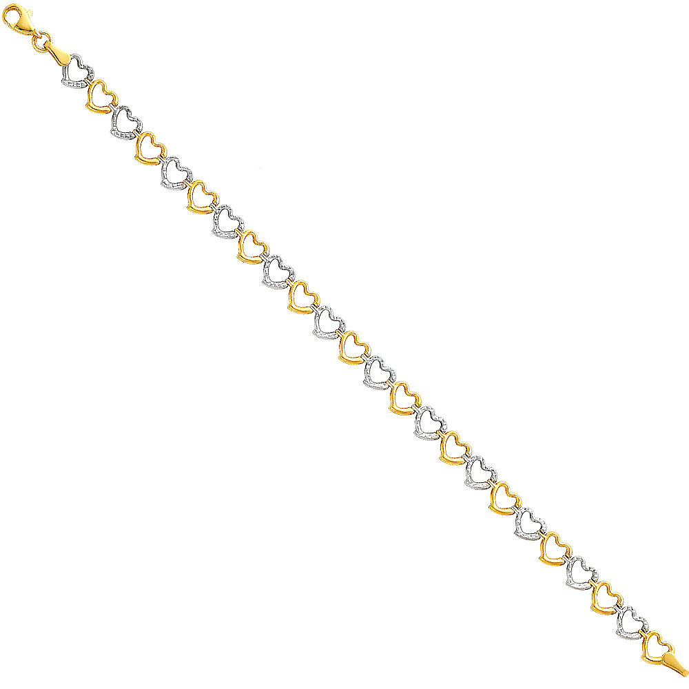 14K Two Tone Gold Heart Fancy Bracelet