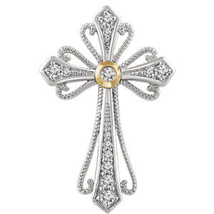 14K White & Yellow 1/6 CTW Diamond Cross Pendant