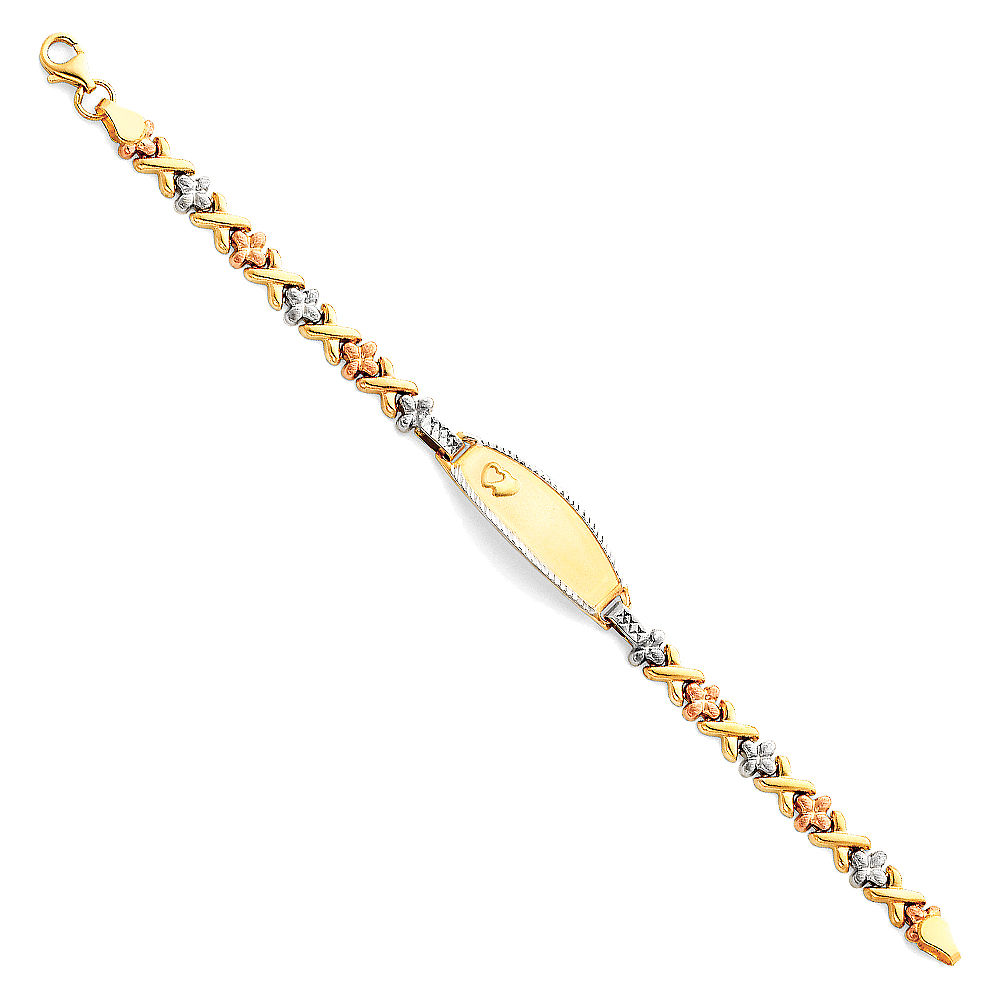 14K Tricolor Gold Stampato ID Bracelet