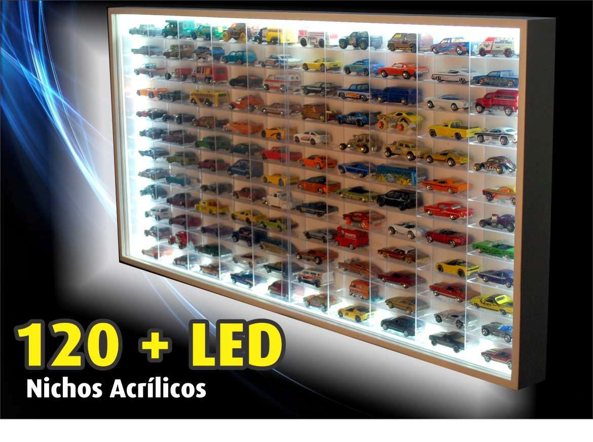 Estante Expositor 120 Nichos Acrílico Led 1:64 Coleção Miniaturas Hot