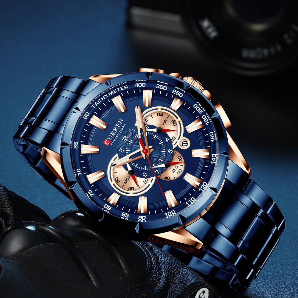 Blue and rose gold chronograph watch