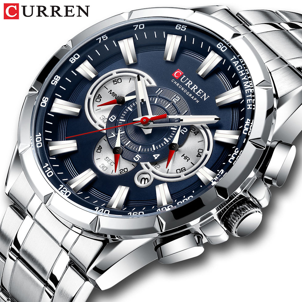 Thumbnail: CURREN chronograph watch with blue dial and silver band
