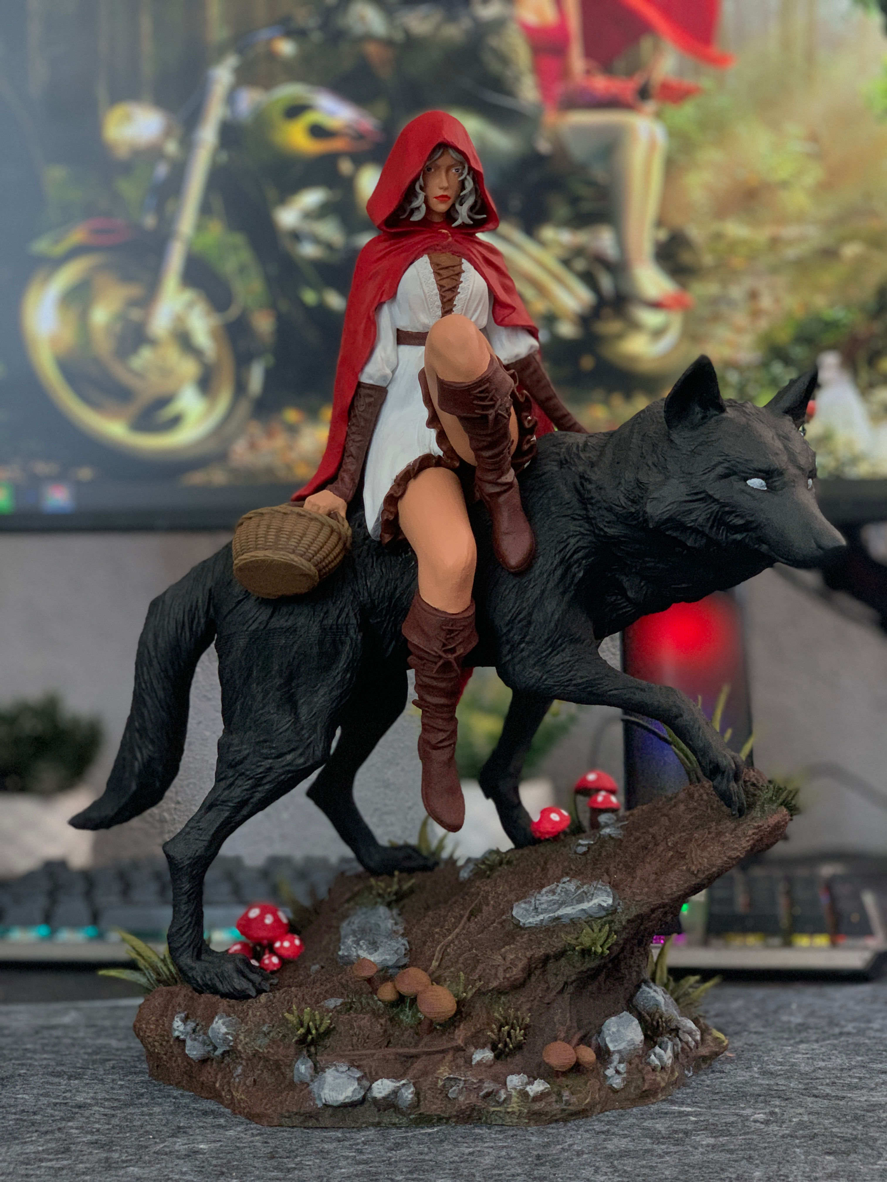 Red riding hood 3D Figür | El Boyaması | Brothers Grimm Figür | LV4