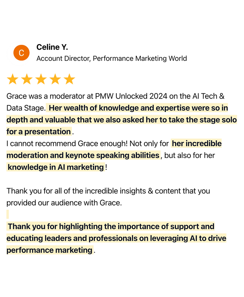 testimonial grace cheng ai strtaegy league ai use cases for performance marketing at Unloc