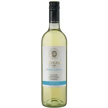 Вино Inycon Pinot Grigio в элегантной бутылке, светло-желтого цвета с этикеткой на передней стороне.