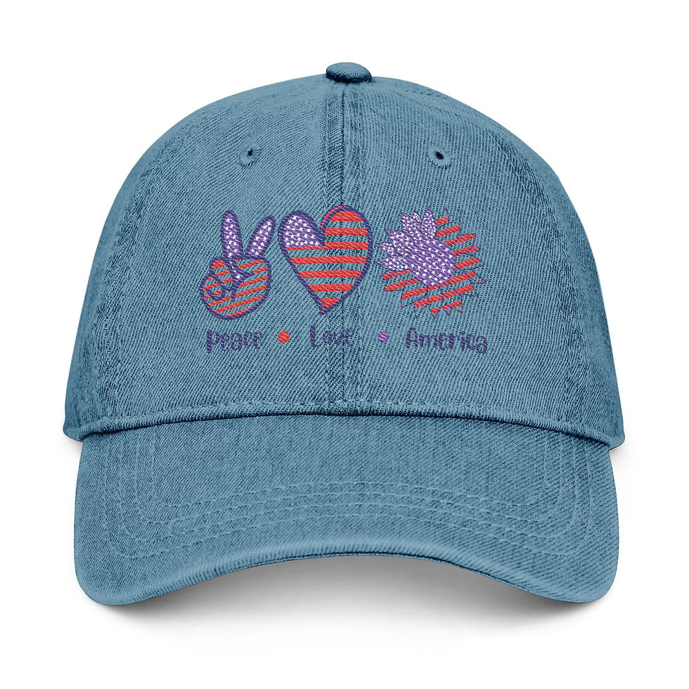 Thumbnail: Peace, Love, America Embroidered Denim Hat, Casual Cap