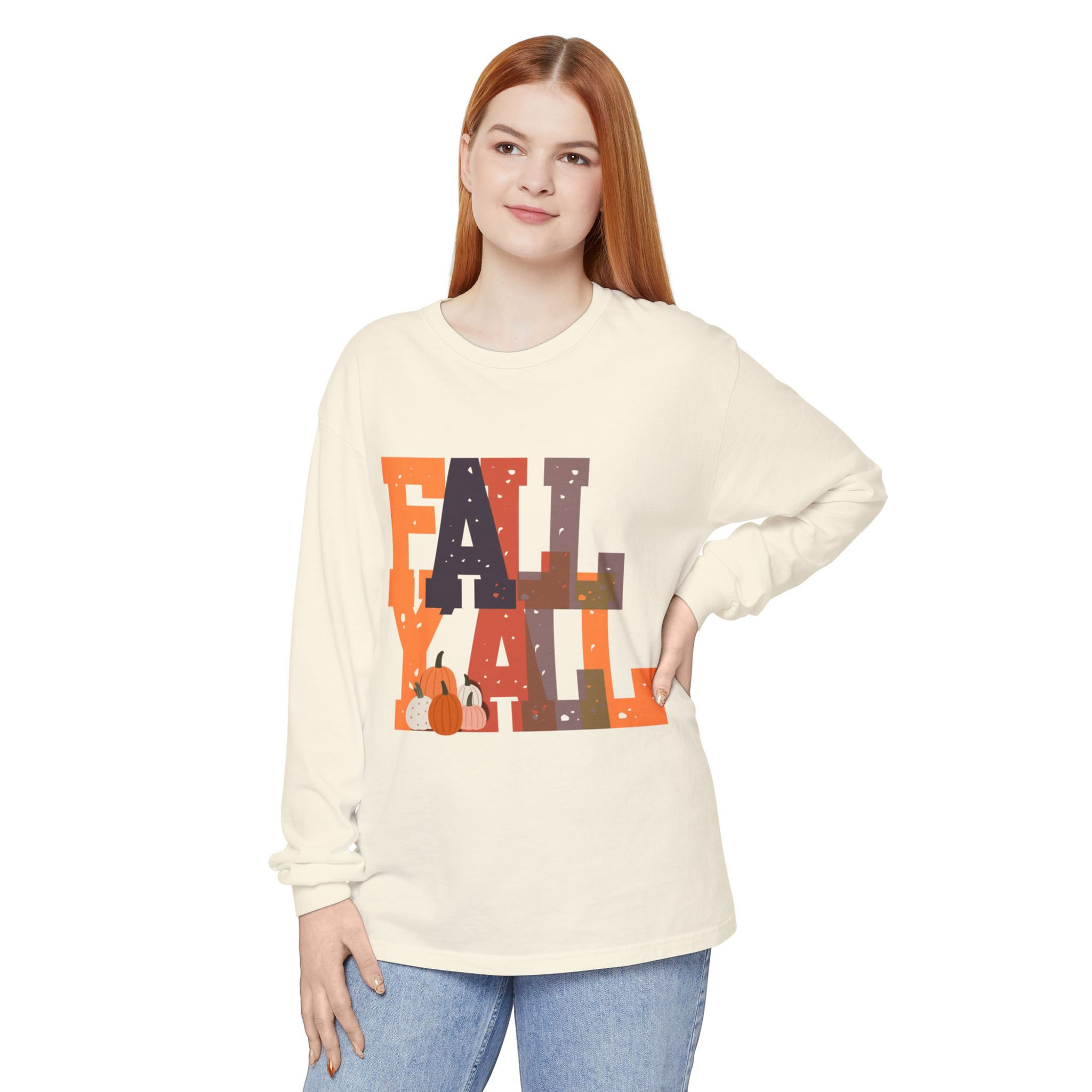 Fall-Themed Long Sleeve T-Shirt, Cozy Autumn Apparel, Seasonal Fashion