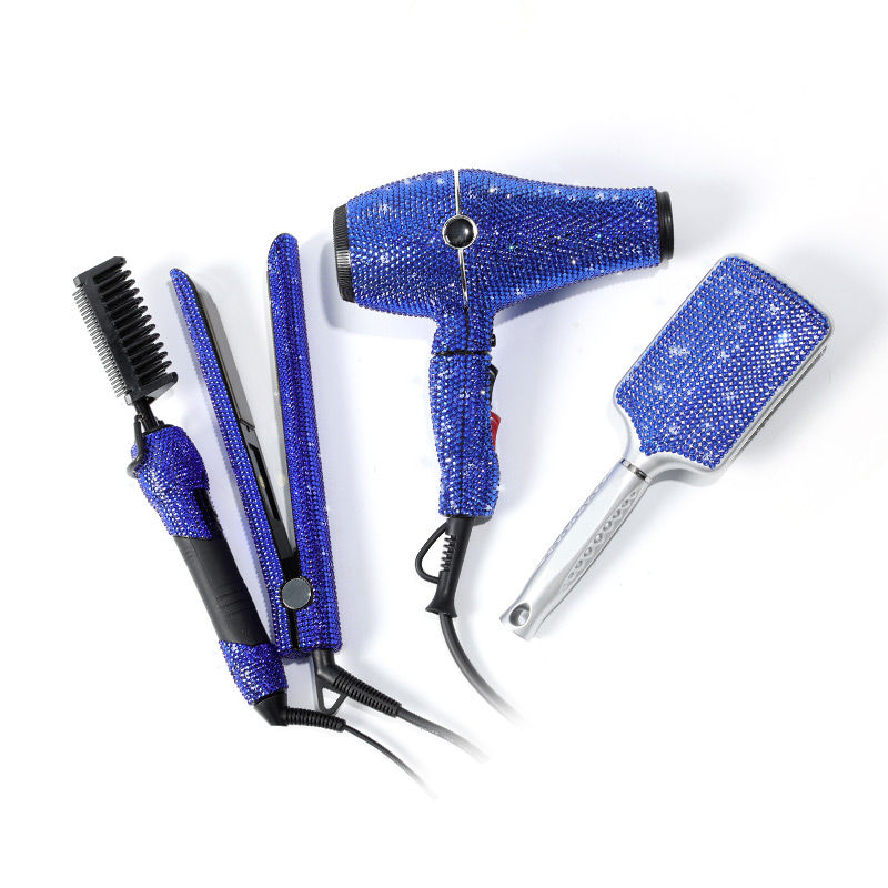 Thumbnail: 4pcs Hot Hair Tools Set Bling Rhinestone Curing Iron and Wide Flat Iron