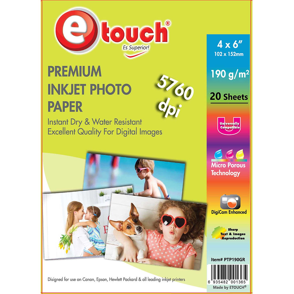 Papel fotográfico Premium eTouch: 20 hojas, 190 g/m², 5760 dpi