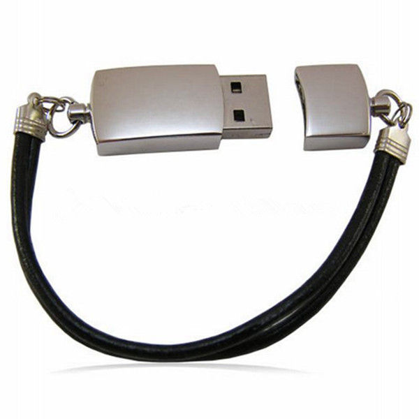 Miniatura: Memoria USB plateada con pulsera negra