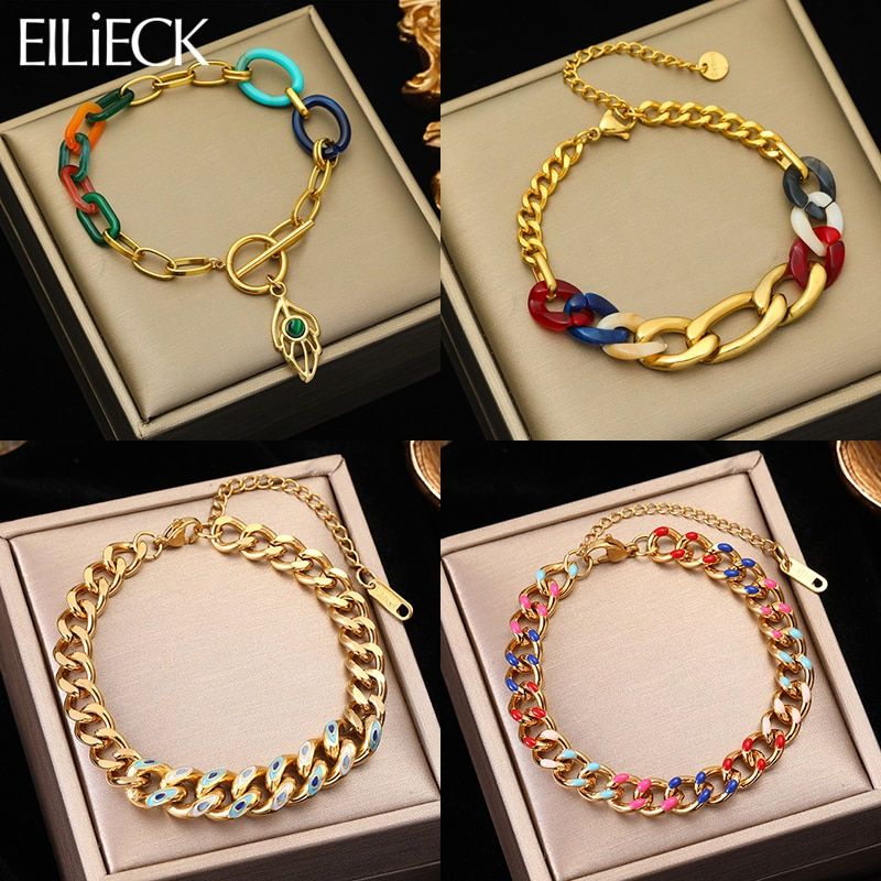 Big Deals! EILIECK 316L Stainless Steel Creative Thick Link Chain Bracelet For Women Fashion Punk Bangles Non-fading Wrist Jewelry Gift