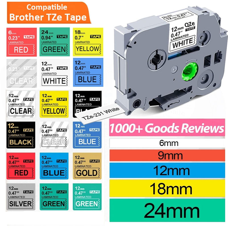 Best Price! 6/9/12/18/24mm tze231 tze241 tze251 tz221 tze Laminated Ribbon Compatible for Brother Ptouch PT-H110 D600 710BT Label Maker Tape