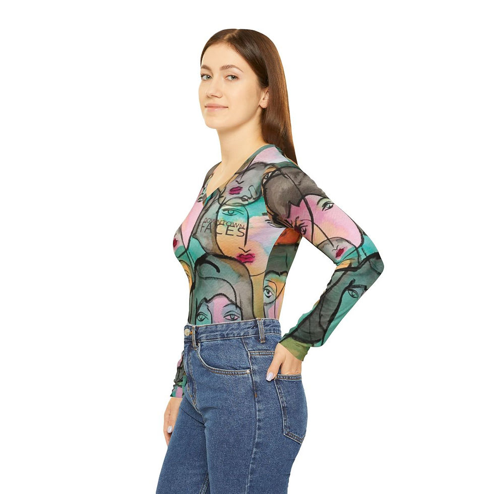 Thumbnail: Valerie Galloway Downtown Faces Women's Long Sleeve V-neck Shirt