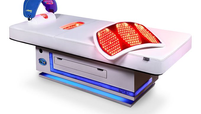 Living Earth Crafts: Radiance PT - Table, Flat with Neck Roll & Hood - All Panels Lit, White