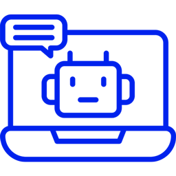 Ícone de computador com robô. Bluemetrics: blue4AI