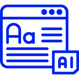 Ícone de tela de computador com texto gerado por IA. Bluemetrics: blue4AI