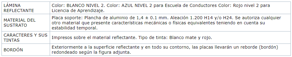 dimensiones, color y características técnicas señal v-14