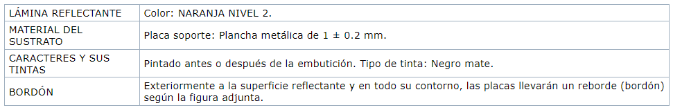dimensiones reducidas, color y características técnicas señal transporte mercancías peligrosas