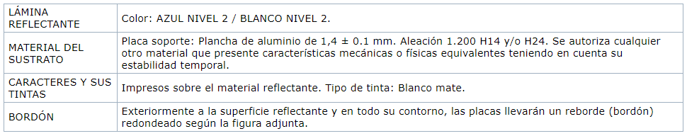 dimensiones, color y características técnicas de señal v-15 minusválidos