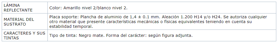 dimensiones, color, contenido y características técnicas de señal transporte escolar