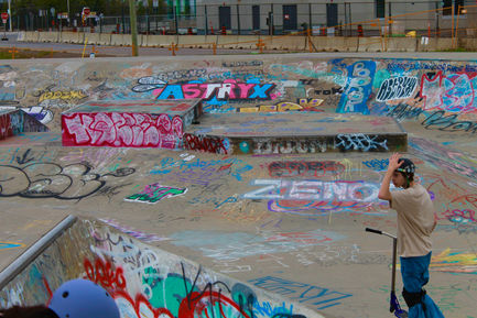 a skate park with colourful graffiti