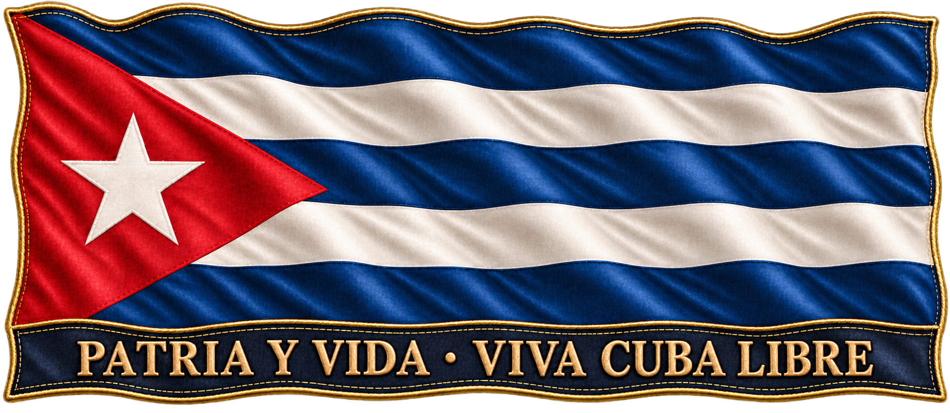 Cuban flag with Patria y Vida · Viva Cuba Libre in gold lettering