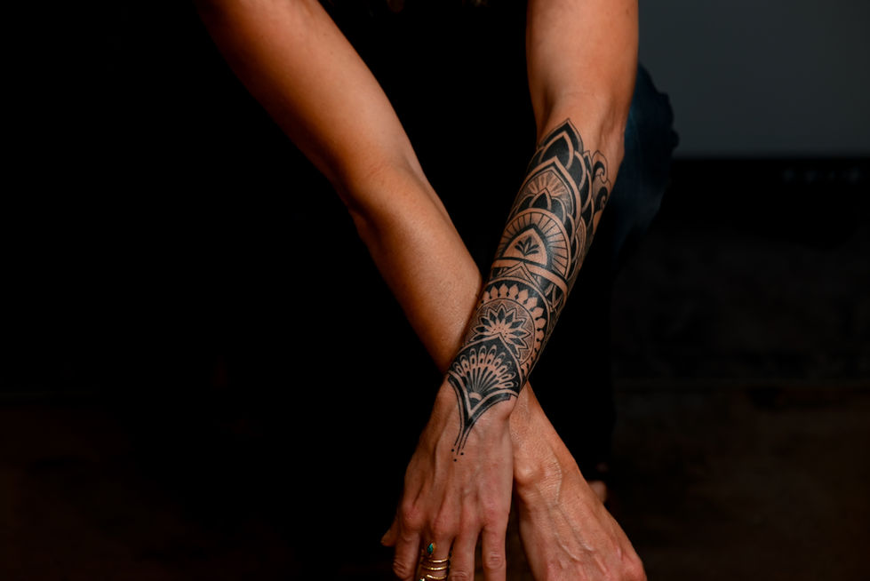 Blackwork, half sleeve, art deco tattoo.