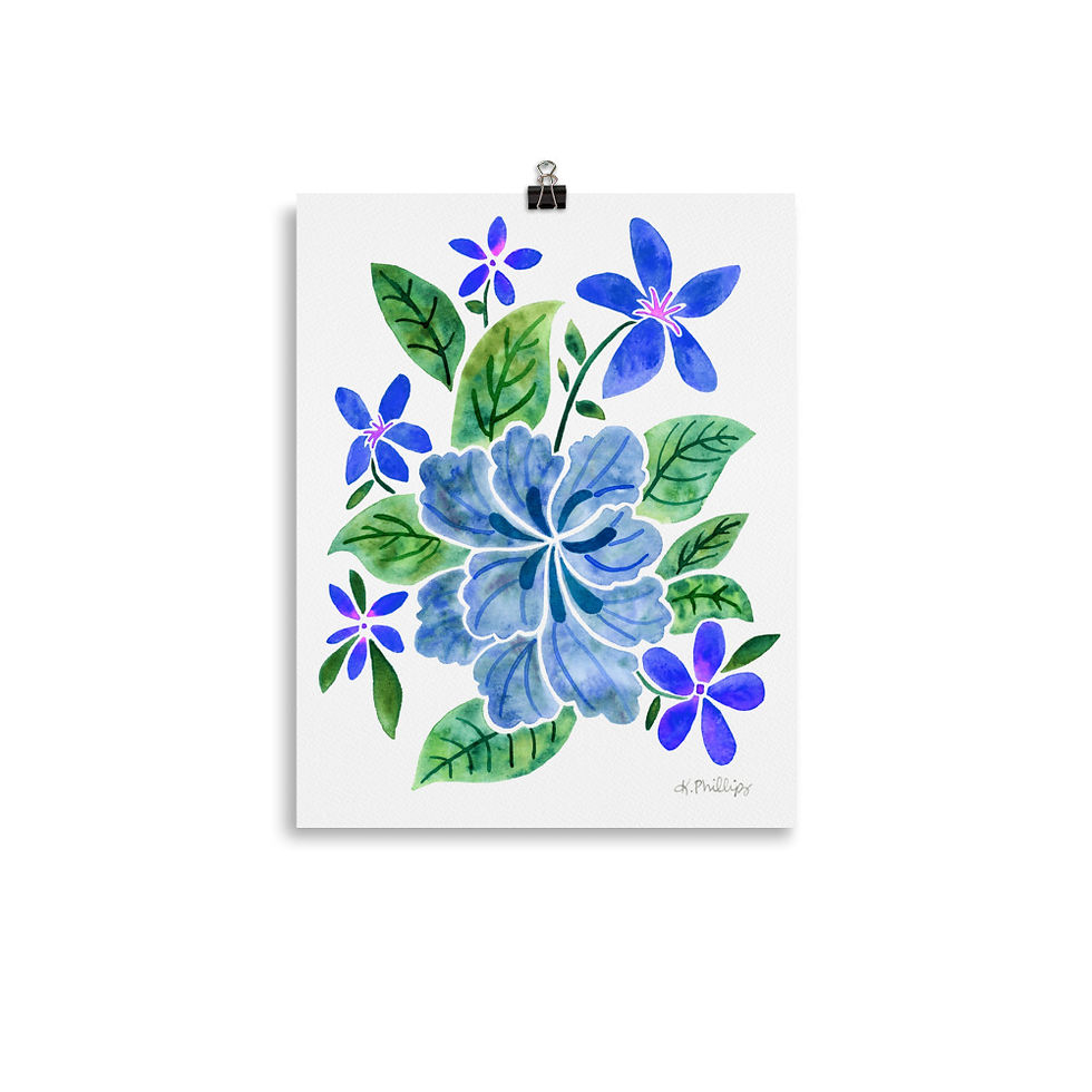 Thumbnail: Tropical Flowers- Blue Hues • Art Print