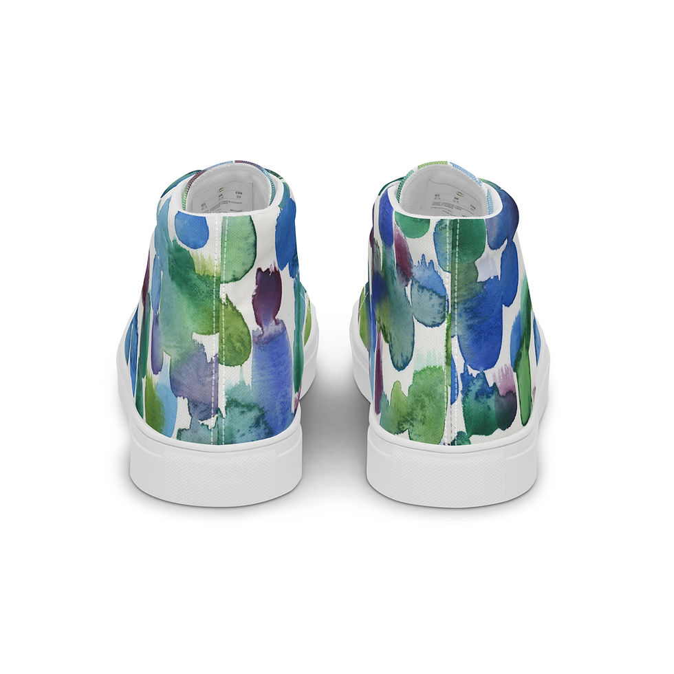 Thumbnail: Blue & Green Watercolor Drops • Women’s High Top Canvas Shoes