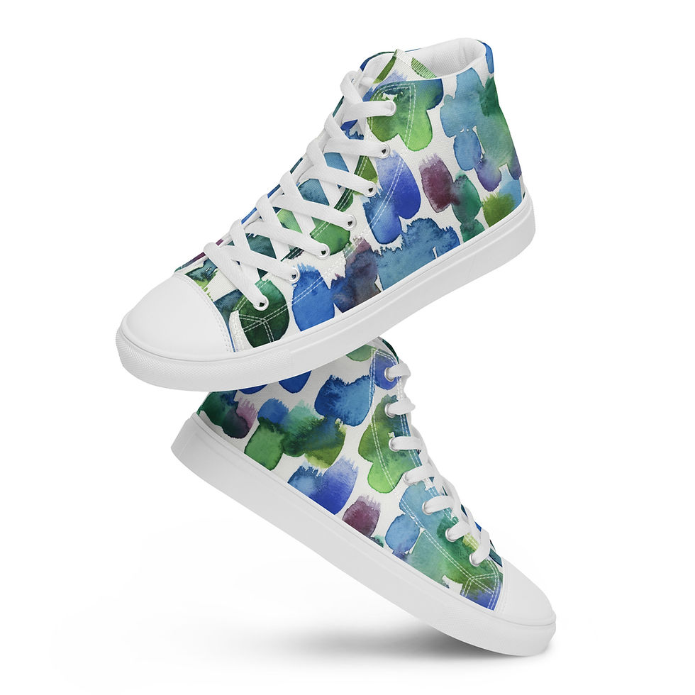 Thumbnail: Blue & Green Watercolor Drops • Women’s High Top Canvas Shoes