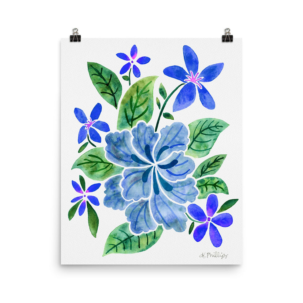 Thumbnail: Tropical Flowers- Blue Hues • Art Print
