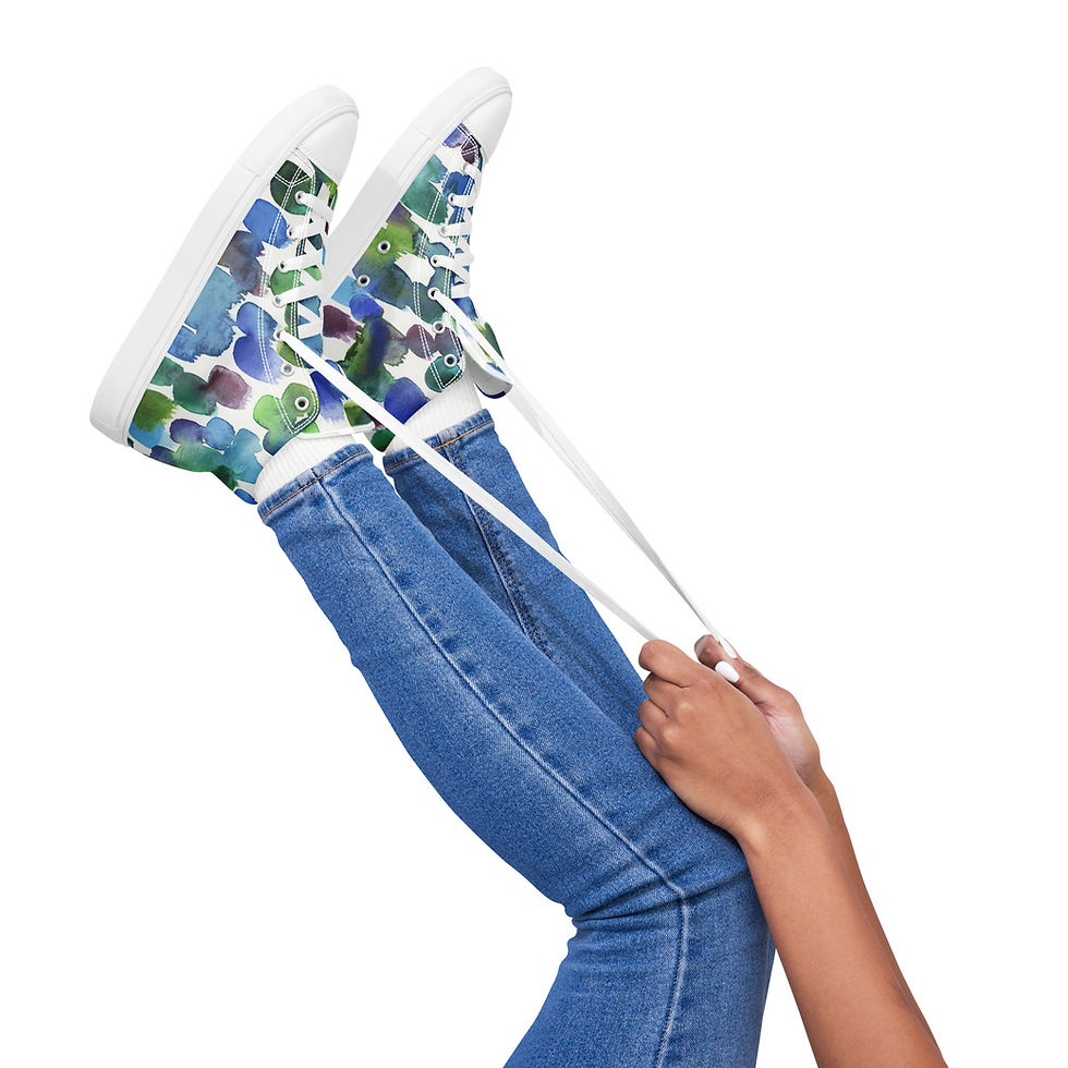 Thumbnail: Blue & Green Watercolor Drops • Women’s High Top Canvas Shoes