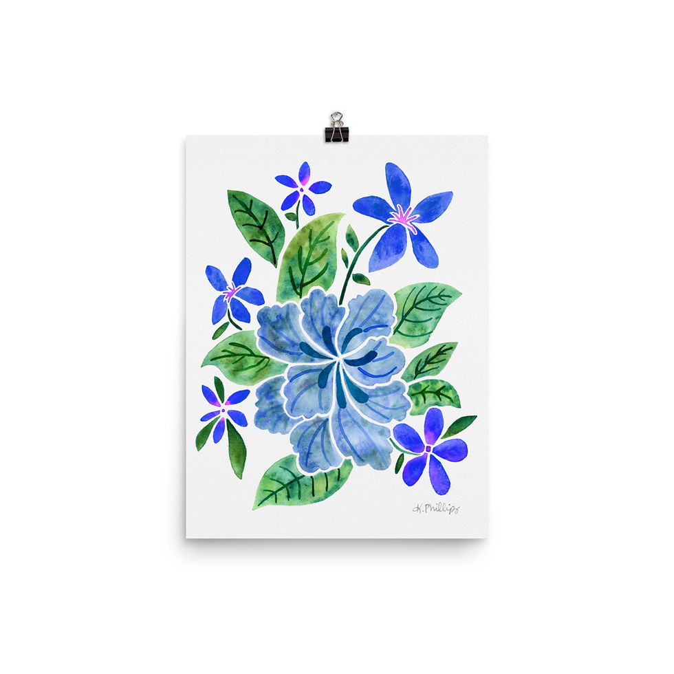 Thumbnail: Tropical Flowers- Blue Hues • Art Print