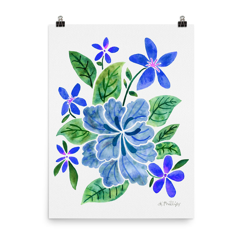 Thumbnail: Tropical Flowers- Blue Hues • Art Print