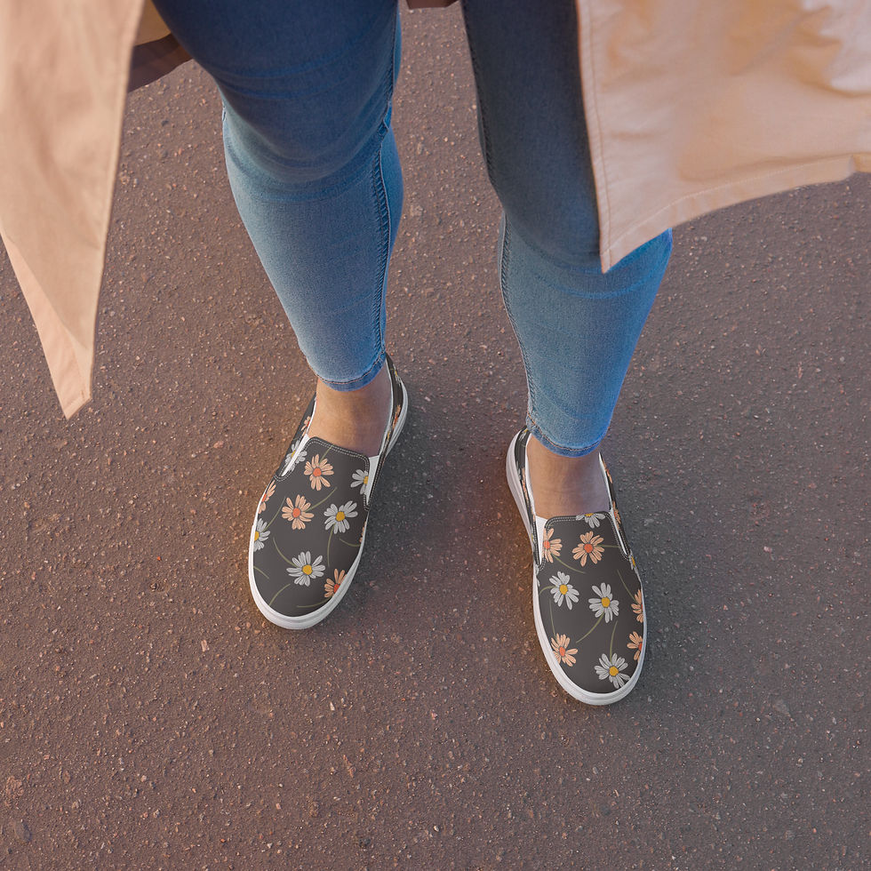 Thumbnail: Flowers on Dark Gray • Women’s Slip-On Canvas Shoes