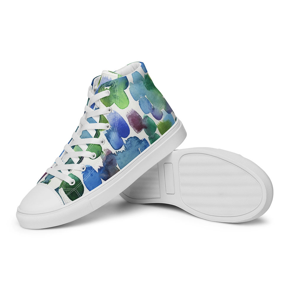 Thumbnail: Blue & Green Watercolor Drops • Women’s High Top Canvas Shoes