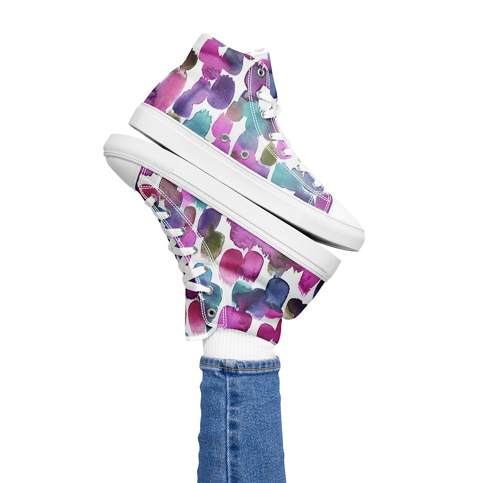 Thumbnail: Pink & Blue Watercolor Drops • Women’s High Top Canvas Shoes