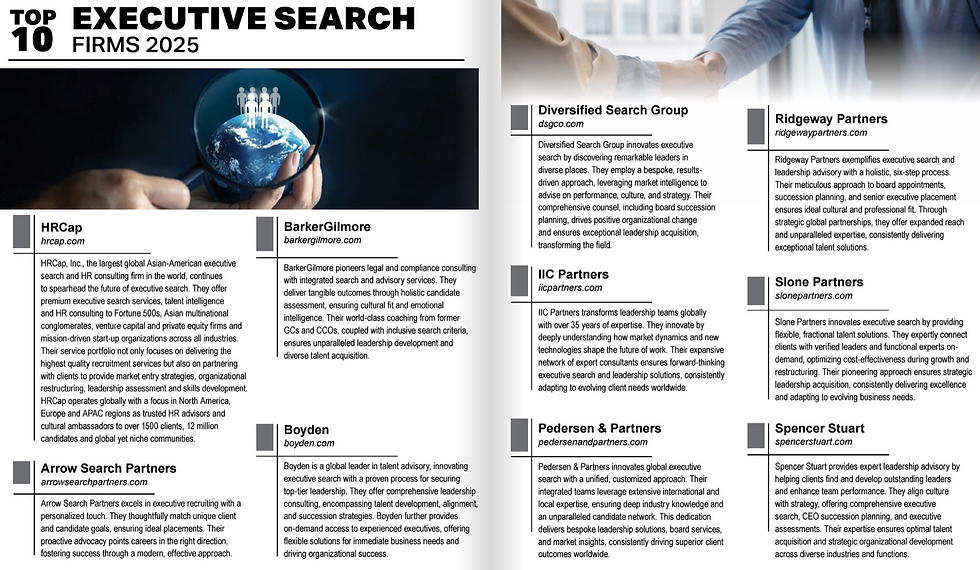 Manage HR Magazine's 2025 Top 10 Executive Search Firm List