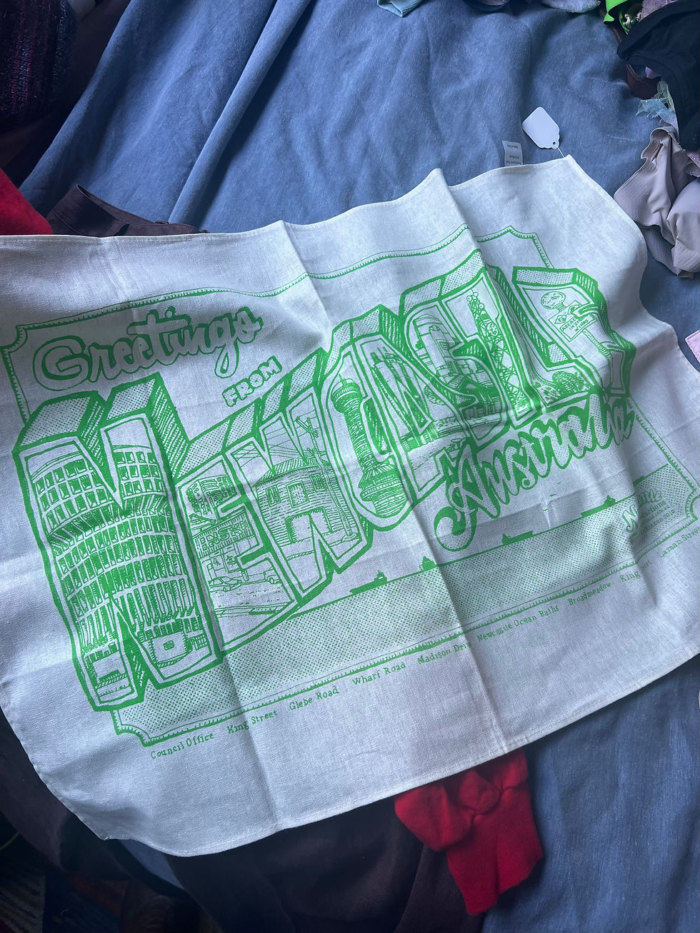 Thrifted tea towel, Newcastle, Australia, upcycle, thrifted, op shop, iconic,