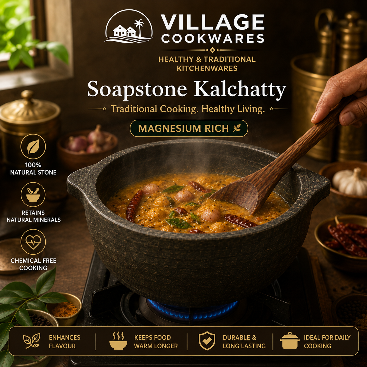 Soapstone Kalchatty Flat Bottom Model-Handmade