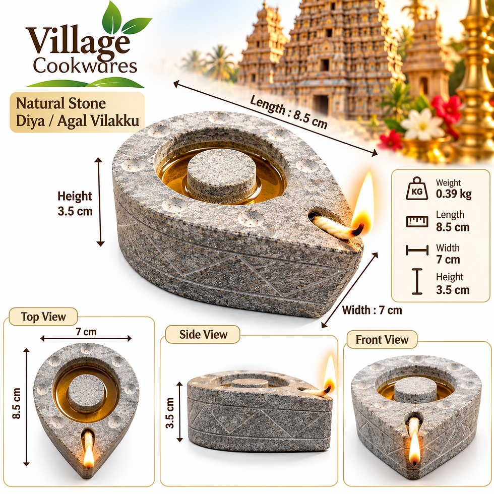 Thumbnail: Natural Black Stone Diya, Agal Vilakku Hand Carved Design Set (Pack of 2)