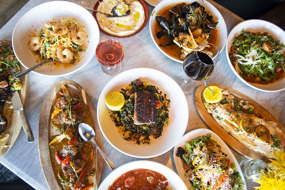 Various food dishes on a table