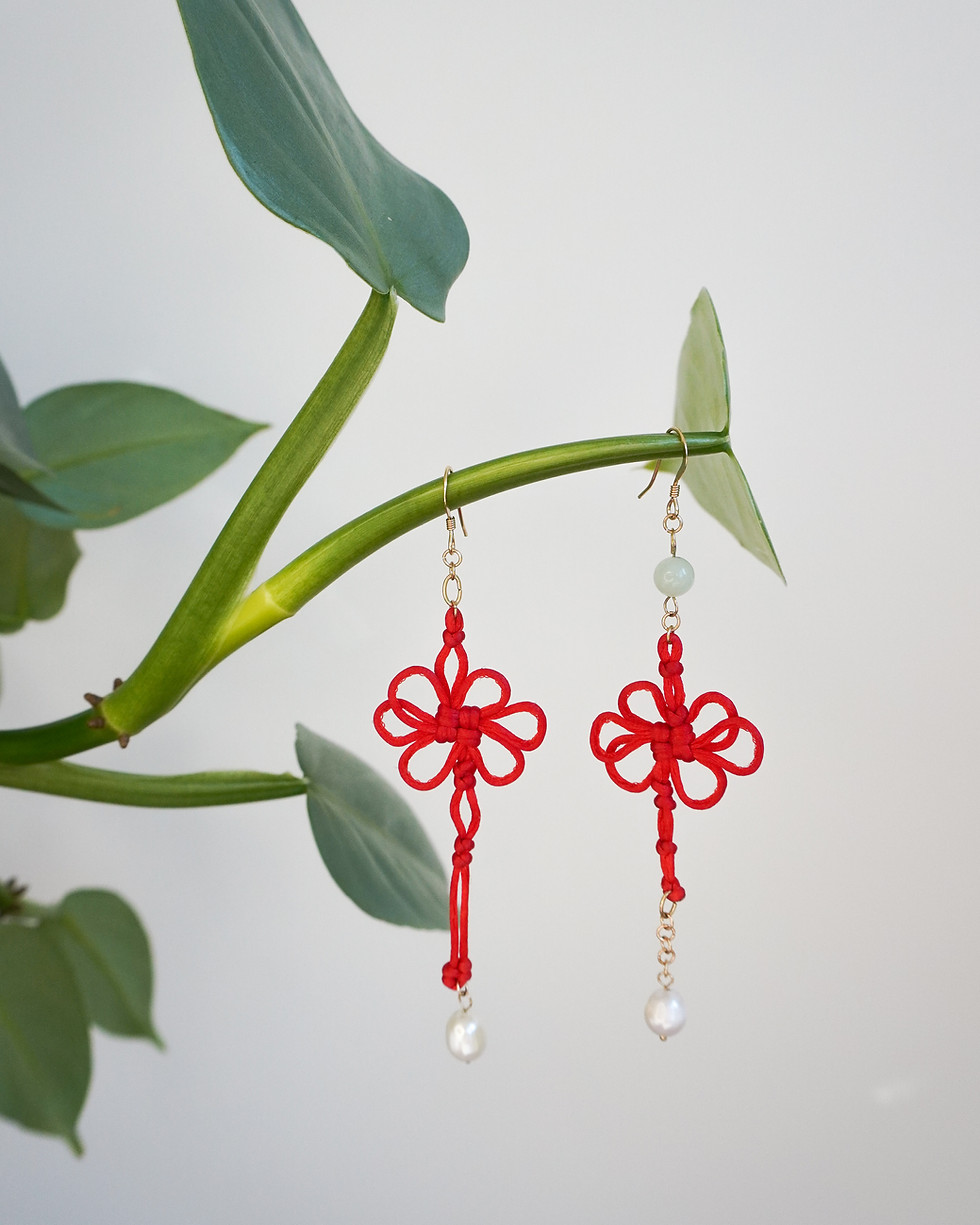 Thumbnail: Good Luck Flower 吉祥花  Earrings • Red