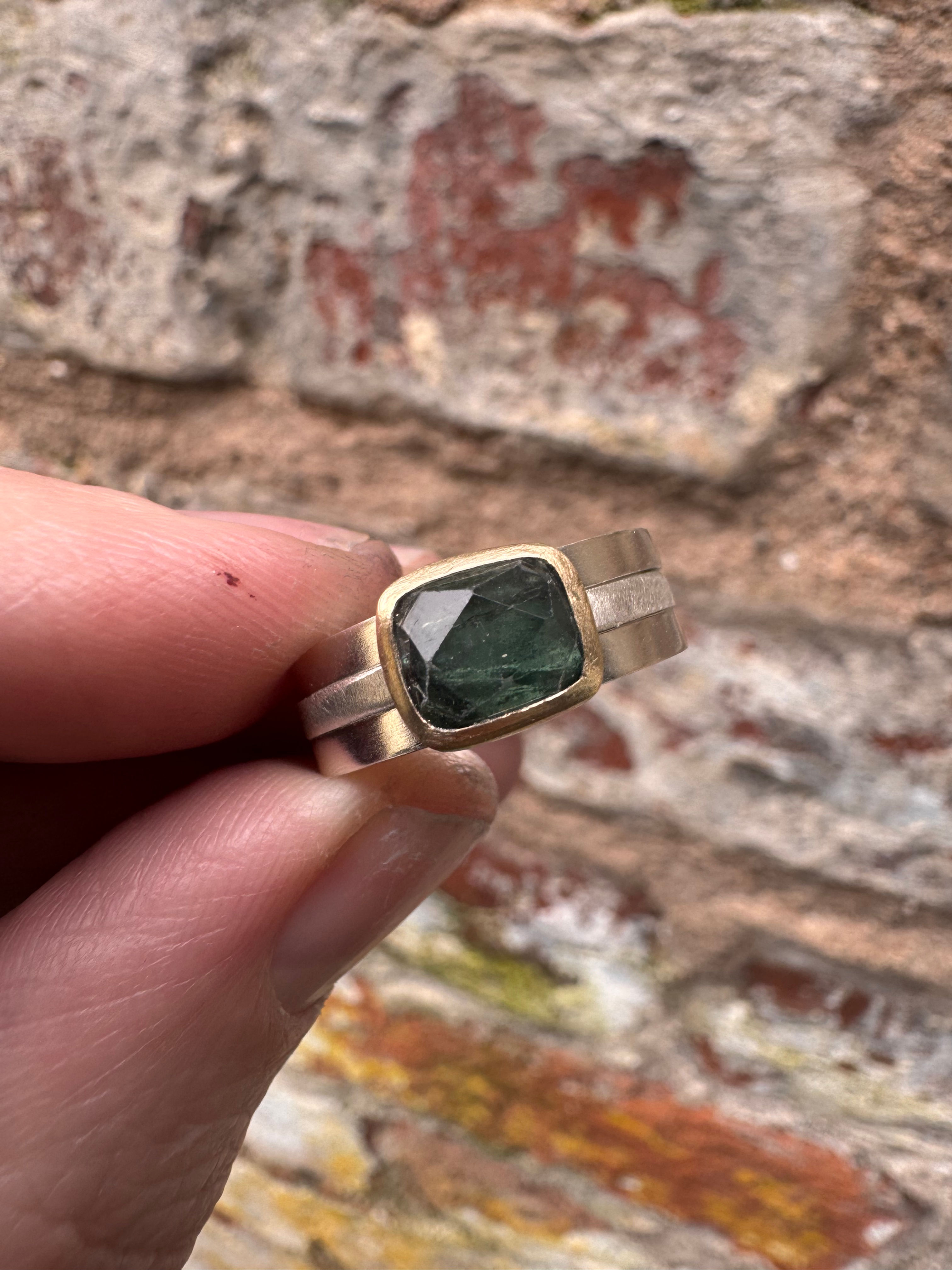 Green Tourmaline 18ct and Silver Stacker Rings