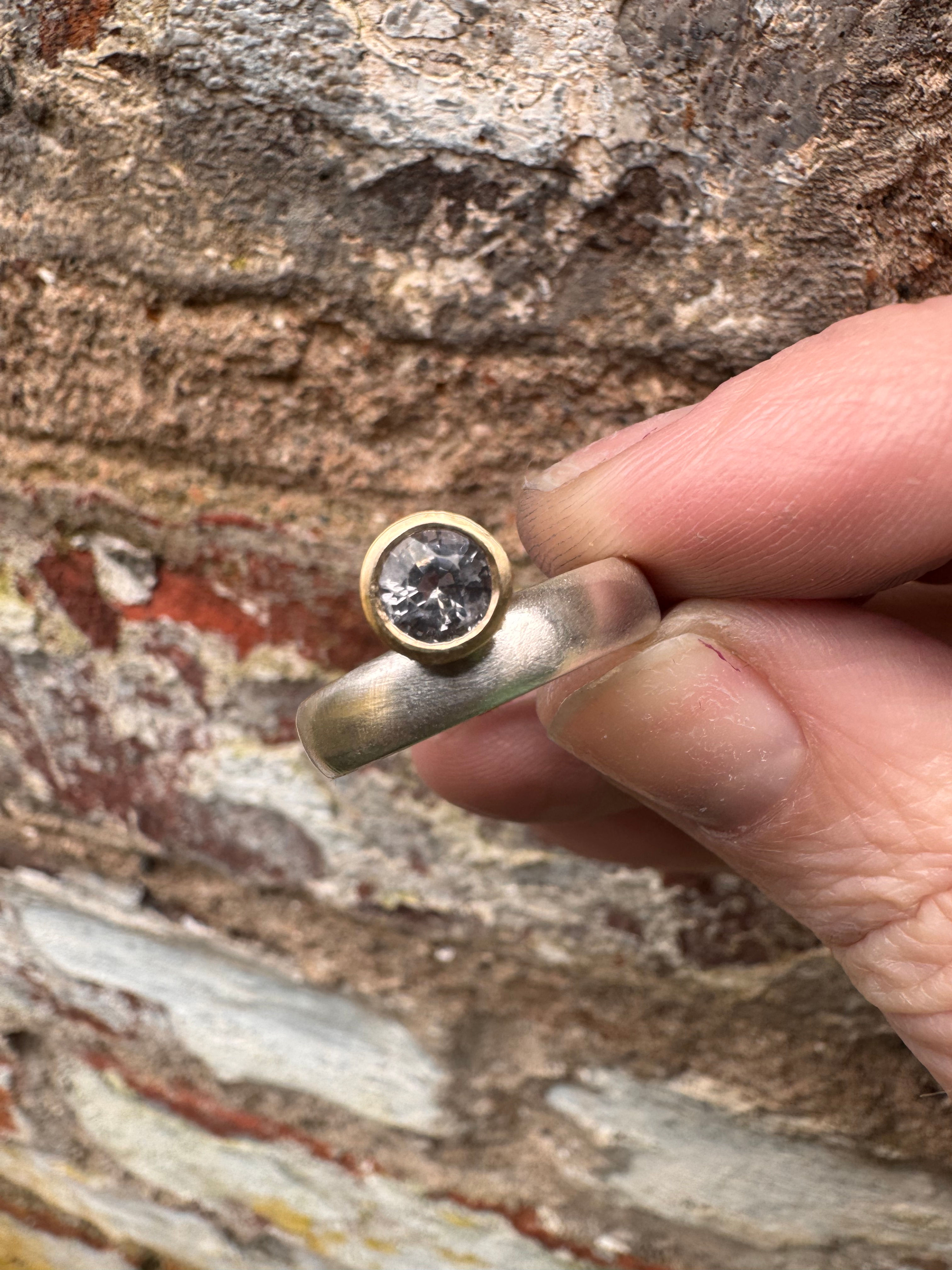 Grey spinel,  9ct gold and silver ring