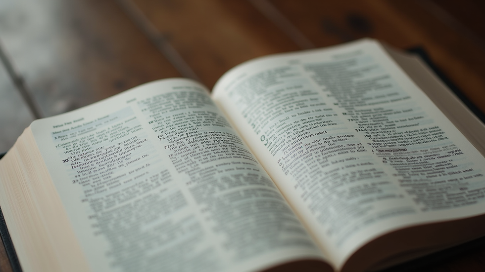 Close-up view of an open Bible with highlighted verses