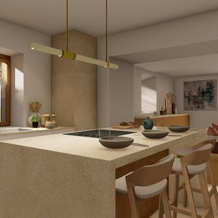 Insertion 3D vue de la cuisine rénovation d'une grange