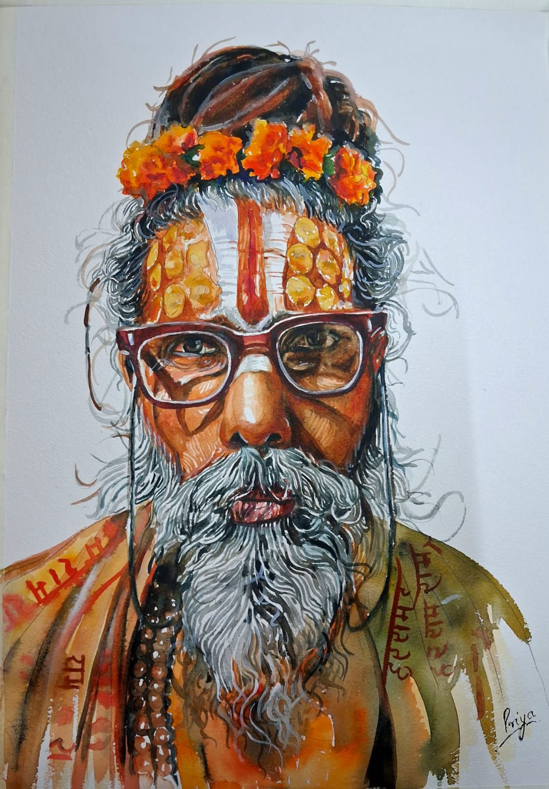 Sadhu: water colour on 15×11" BY PRIYA GHOSH