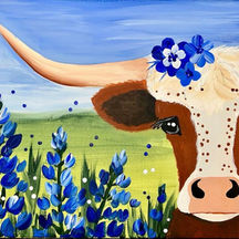 Longhorn with Bluebonnets