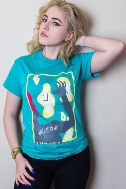 Sarah modeling a Halftone band shirt